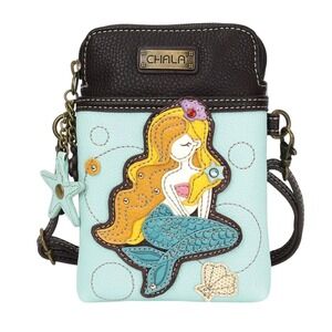 Chala Mermaid Cell Phone Crossbody Bag Women OS Blue Leather Whimsical NWT